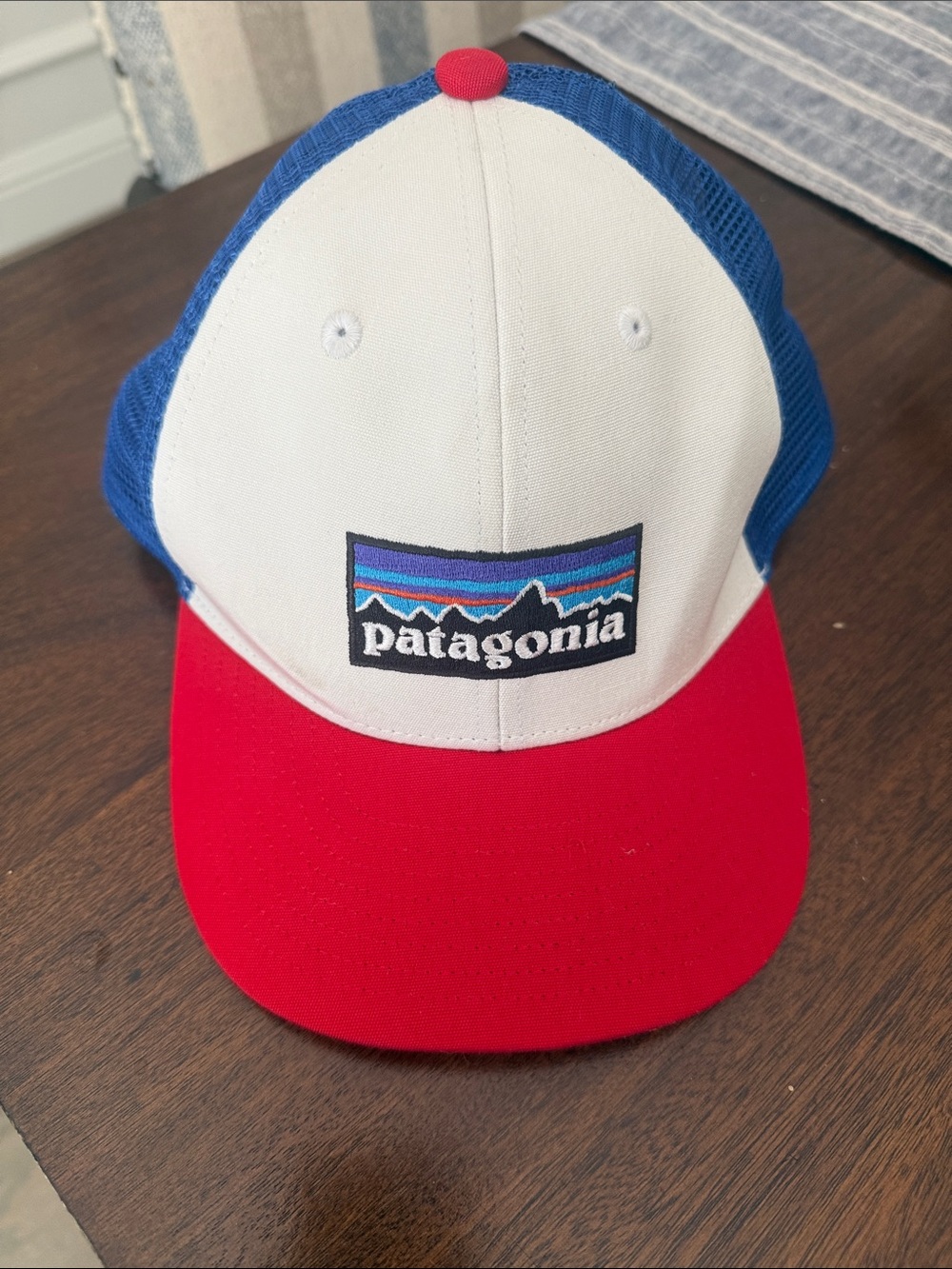 Patagonia Blue, Red & White Mesh Trucker Hat